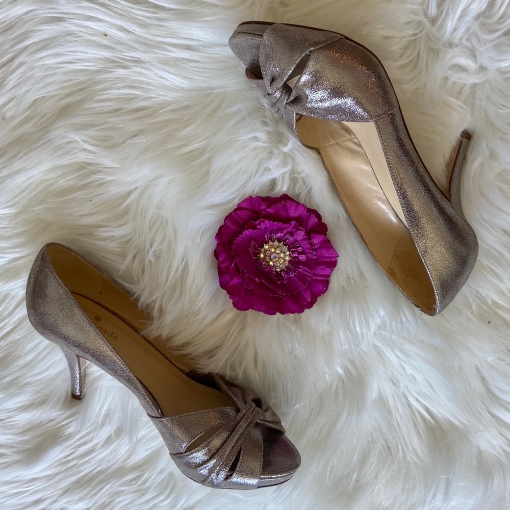 Kate Spade Pink Sparkly Leather Peep Toe Heels